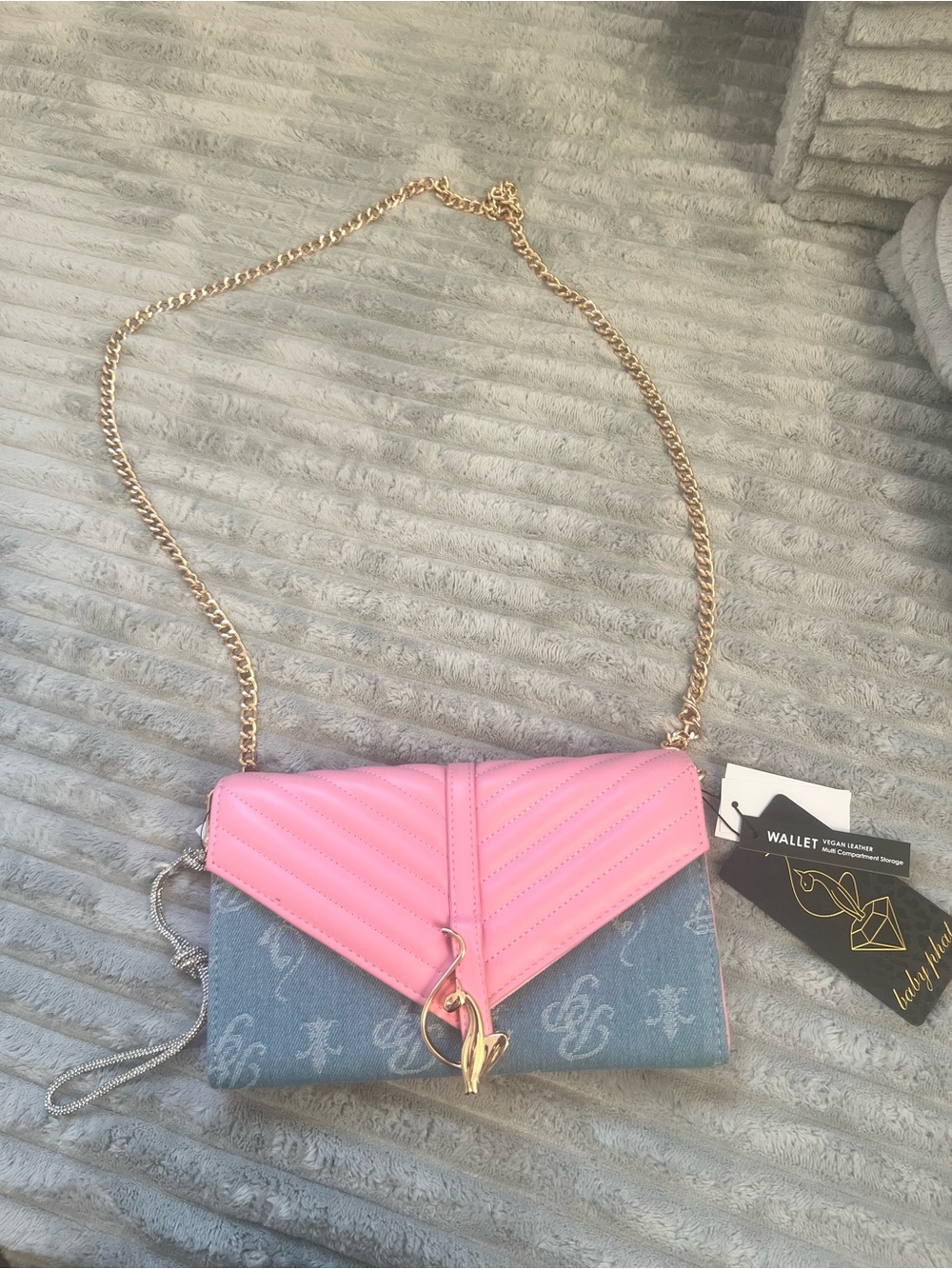 Baby phat Vegan Leather Pink Chevron Flap Crossbody Wallet